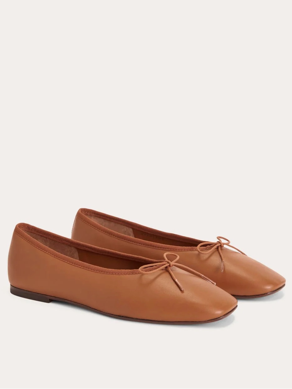 Everlane Day Ballet Flat Tan Toasted Almond Leather Square Toe Size 5 Nwob